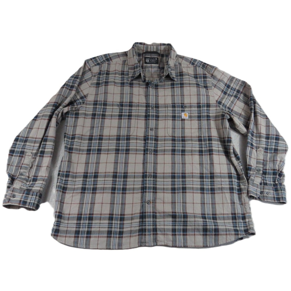Carhartt Rugged Flex Shirt Men 2XL Gray Blue Plaid Long Sleeve Workwear Stretch